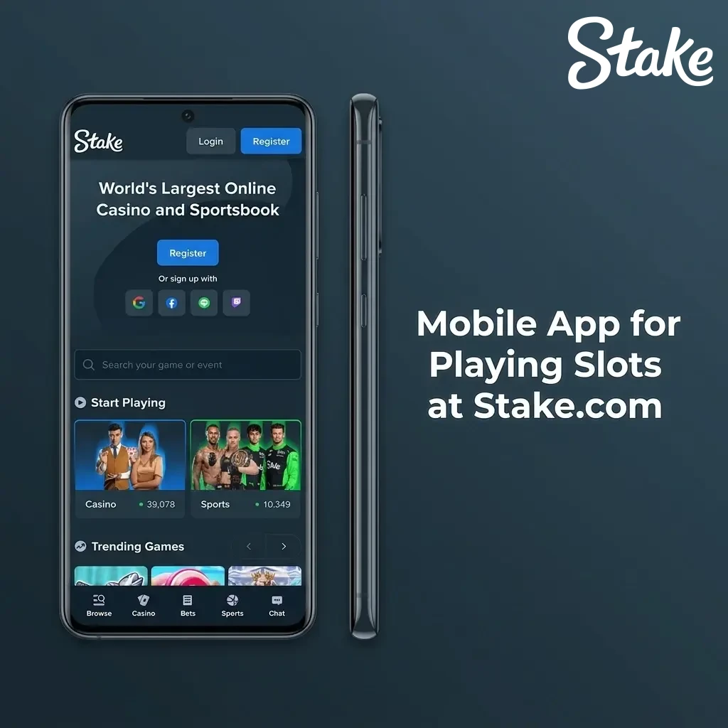Stake.com mobile app on a smartphone for playing slots, showing intuitive navigation and rapid betting features.