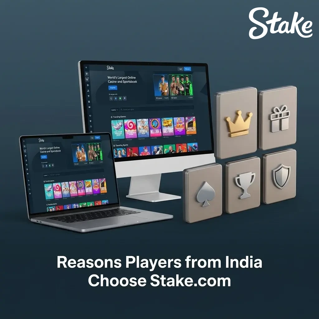 Benefits of Stake.com for Indian players, featuring secure crypto transactions, massive game library, and rewards.