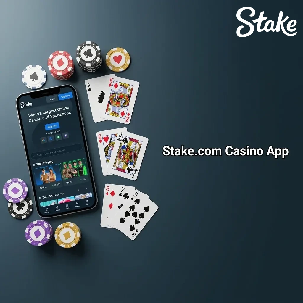 Stake.com casino app mobile interface featuring slots, live dealer games, sports betting, and exclusive bonuses.