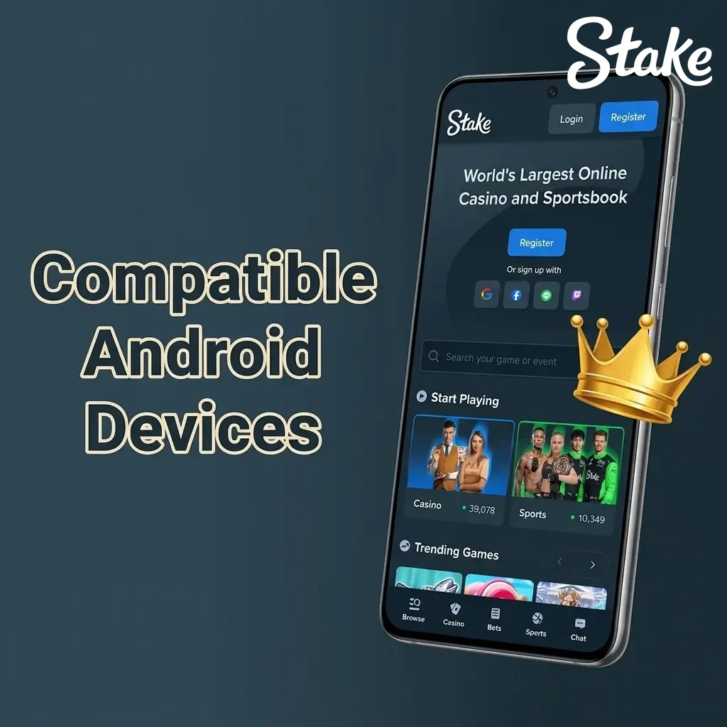List of compatible Android devices in India for the Stake.com app, including Samsung, OnePlus, and Xiaomi models.