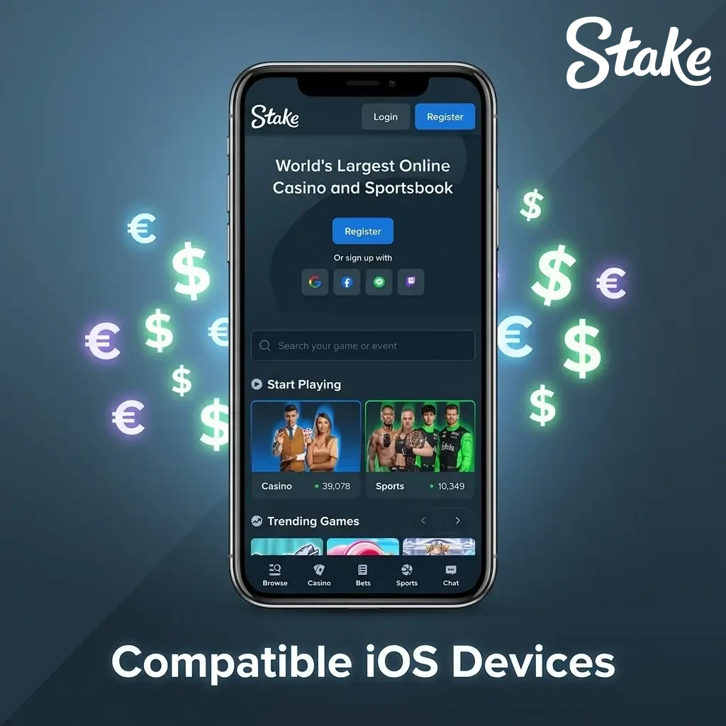 Compatible Apple iOS devices for Stake.com mobile, including iPhone X to 15 series, iPad Air, and iPad Pro.