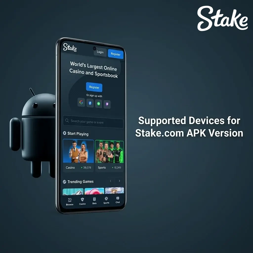 Supported smartphones for Stake.com APK in India, including Samsung, OnePlus, Xiaomi and Google devices.