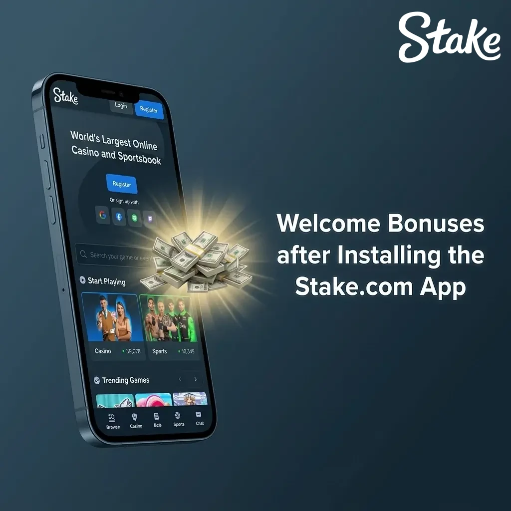 Stake.com app welcome bonuses featuring sports and casino promotions like Weekly Raffles and Hindi Daily Races.