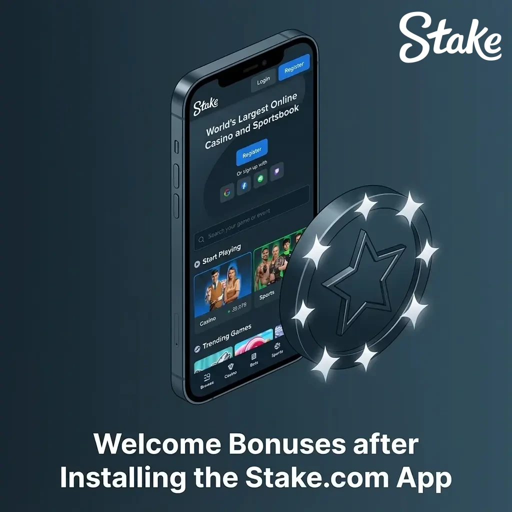 Stake.com app welcome bonuses featuring $100k daily races, cricket betting promos, and VIP casino rewards.